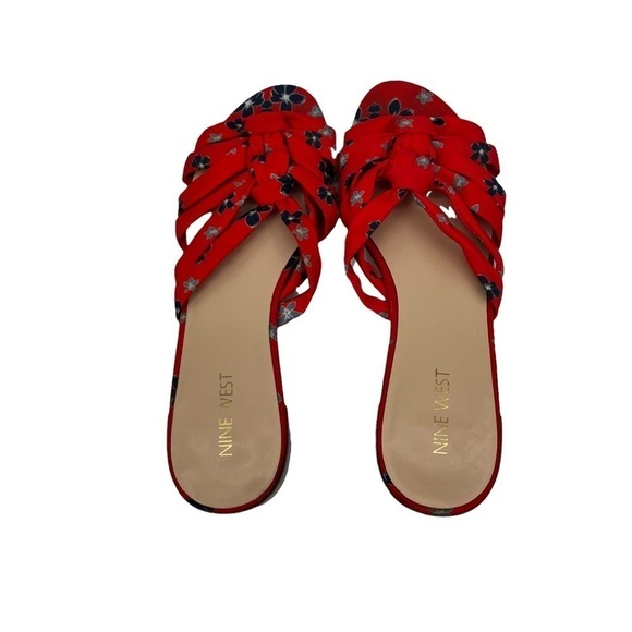 Nine West Red Floral Slip-On Block Heel Sandals Size 8 1/2 Women’s - Picture 5 of 9